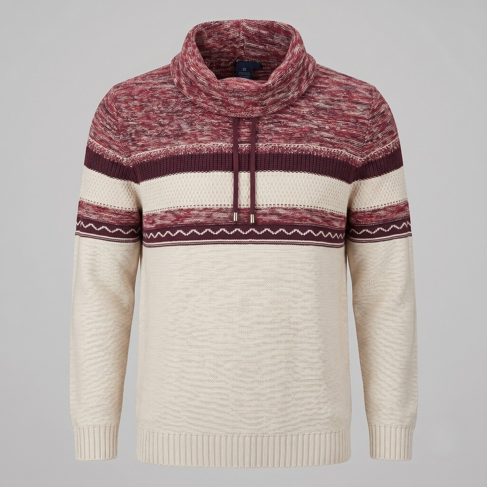 NorthCrest Womens‎ 1X Cream Burgundy Sweater Cowl Neck Cotton Colorblock